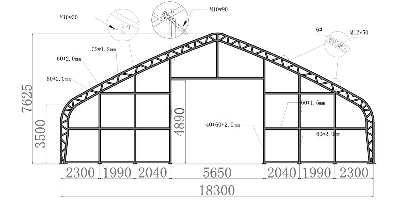 Saddle hall 18.3m x 41.48m x 7.63m