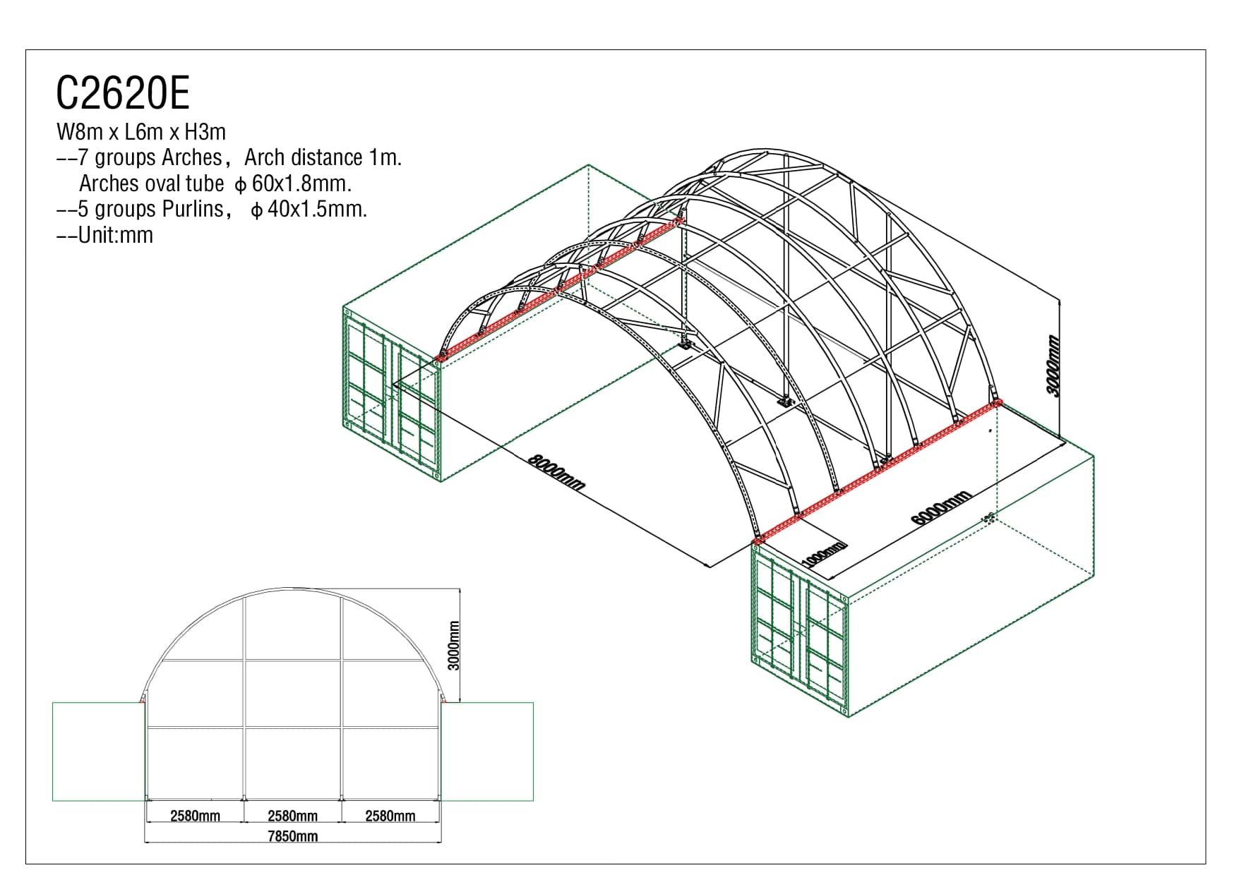 Shipping containers (length 6m) + shelter width 8m - Image 5